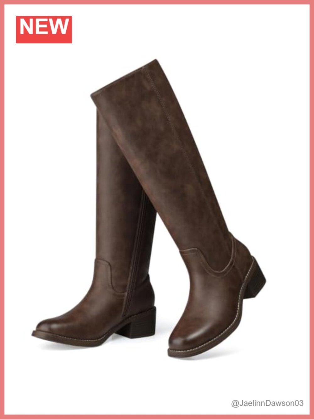 Knee High Boots Women Faux Leather Low Heel Comfortable Cushioned Square Toe
